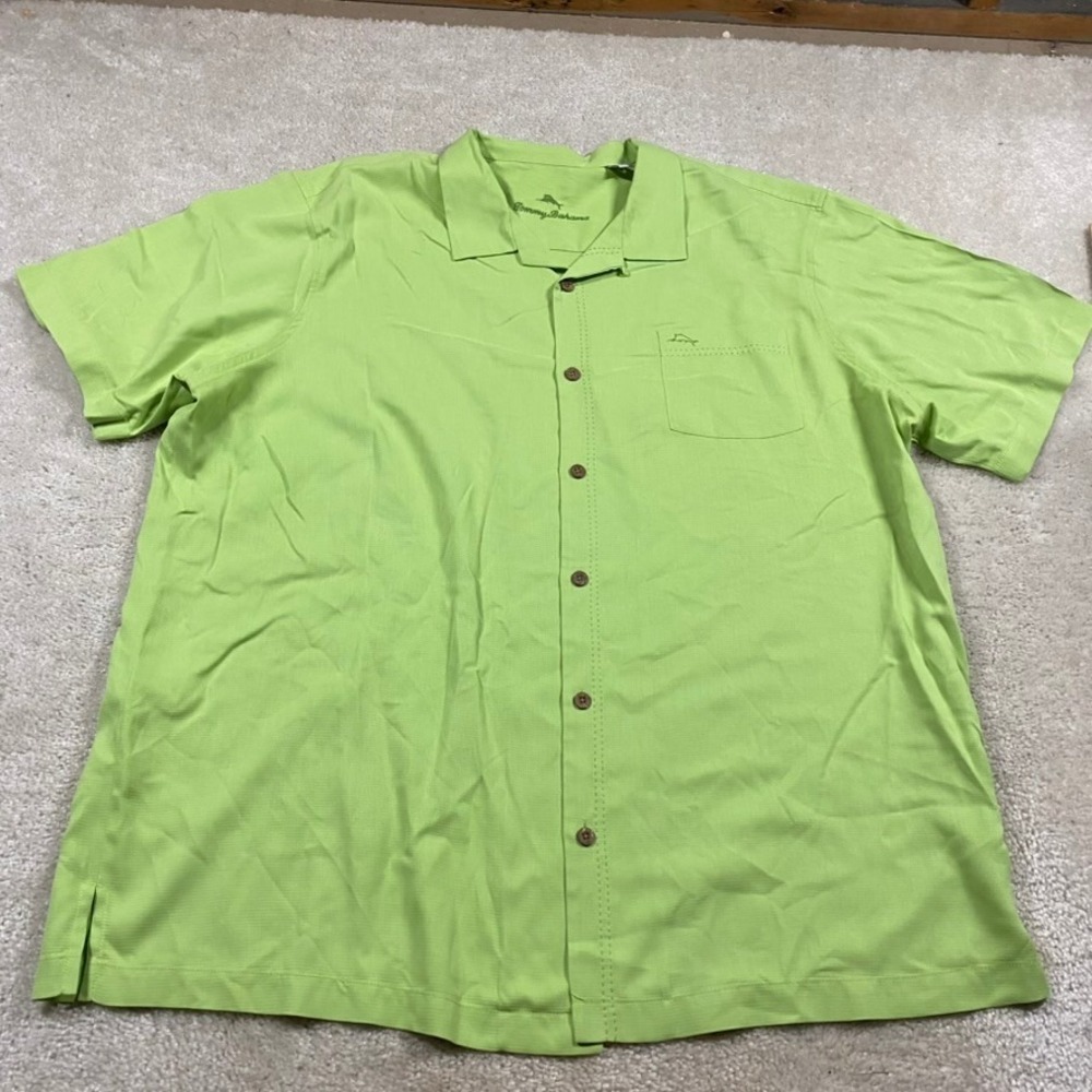 Tommy Bahama IslandZone Shirt Mens 3XXLT Lime Green Silk Blend Camp Shirt
